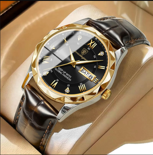 Poedagar 615 Leather Quartz Business Analog Wristwatch for Men