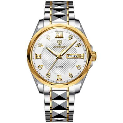 POEDAGAR Luxury Luminous Date Week Men's Stainless Steel Quartz Watch - 998