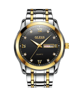 Olevs Golden And Silver Two Tone Stainless Steel Analoge Wrist Watch For Men - Black And Silver And Golden - 8691